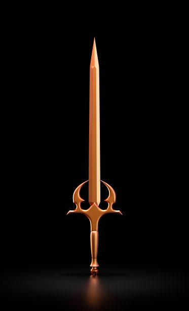 单色橙色闪亮金属剑。历史武器，游戏资产在黑色背景，3d渲染图片下载