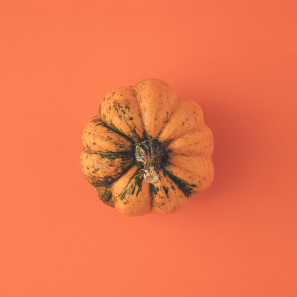 万圣节的概念，橙色的南瓜在橙色的背景。最小的节日背景。图片下载