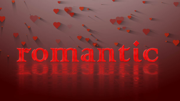 浪漫的红色字母与反射效果的结构表面和心形的背景图片下载