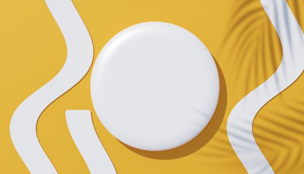 3d渲染顶部视图的白色空白圆柱形框架模拟和展示产品的棕榈叶的阴影，地球色调，或柔和的墙背景。创意概念。寡妇的影子。图片下载