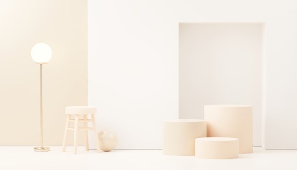 用于产品展示和广告的三维渲染抽象展示平台。简洁的场景背景设计。用于模拟的空基座。化妆用粉彩空舞台。图片下载