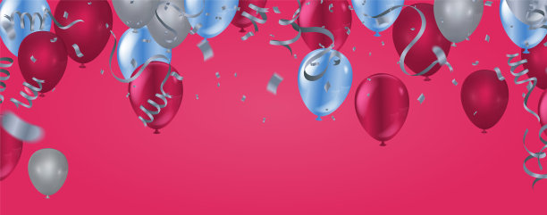 盛大的开幕卡设计与气球.....和…彩带五彩纸屑，彩色周年插图图片下载