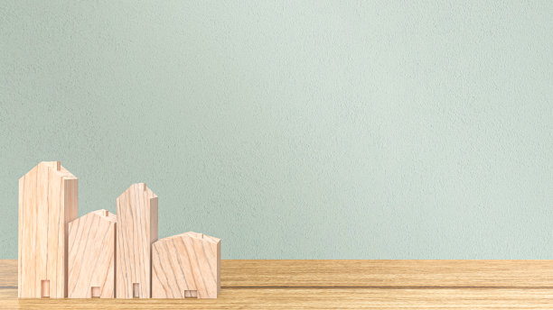 木材家的桌子上的财产或房地产概念3d渲染图片下载