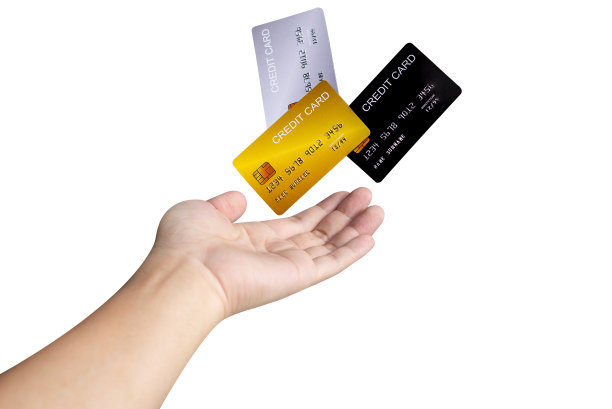 手显示信用卡隔离在白色背景。图片下载