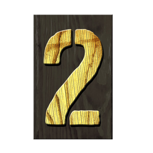 数字2。字母，用木头做的，放在深色的木板上。孤立的白色背景。教育。设计图片下载