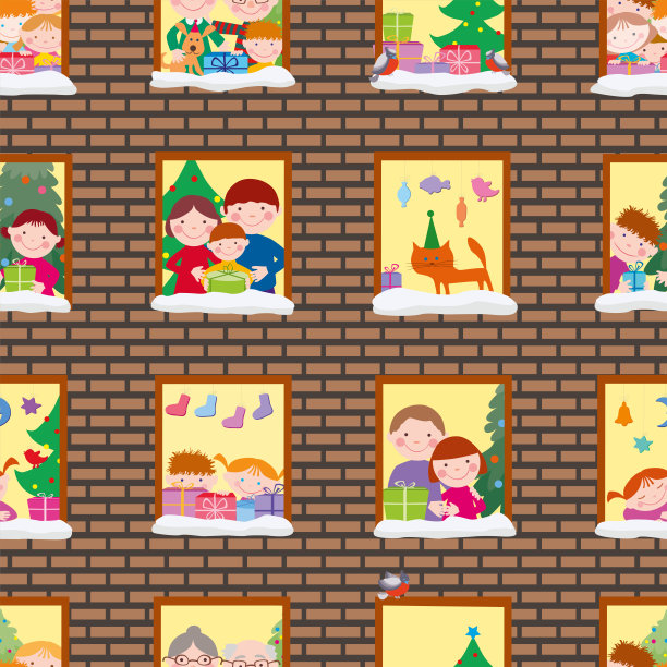 无缝背景的窗户公寓房子在圣诞节图片下载