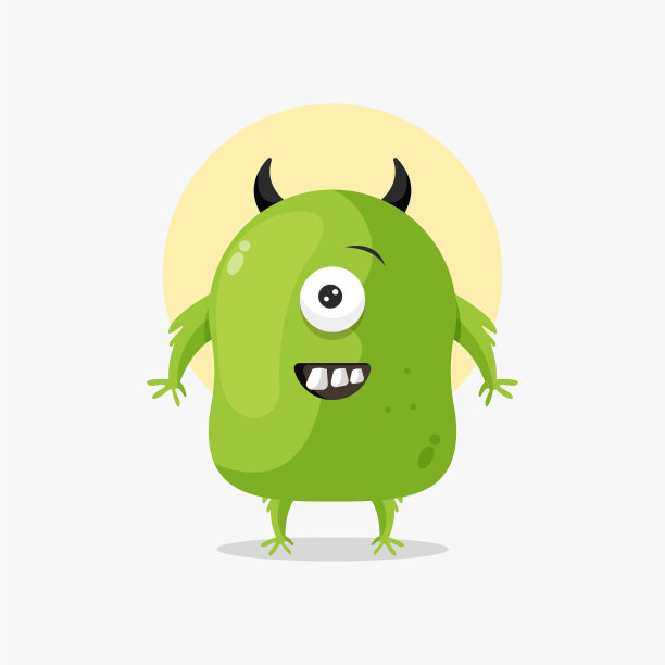 可爱的绿色怪兽卡通插画图片下载