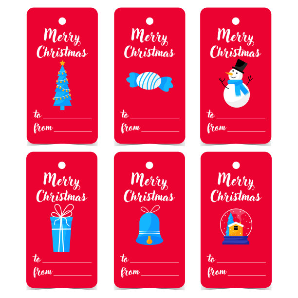 圣诞礼物标签或圣诞礼物标签设置的冬季节日庆祝。图片下载