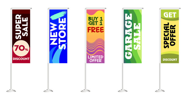 一套逼真的白旗和纺织旗帜模板隔离。每股收益向量图片下载