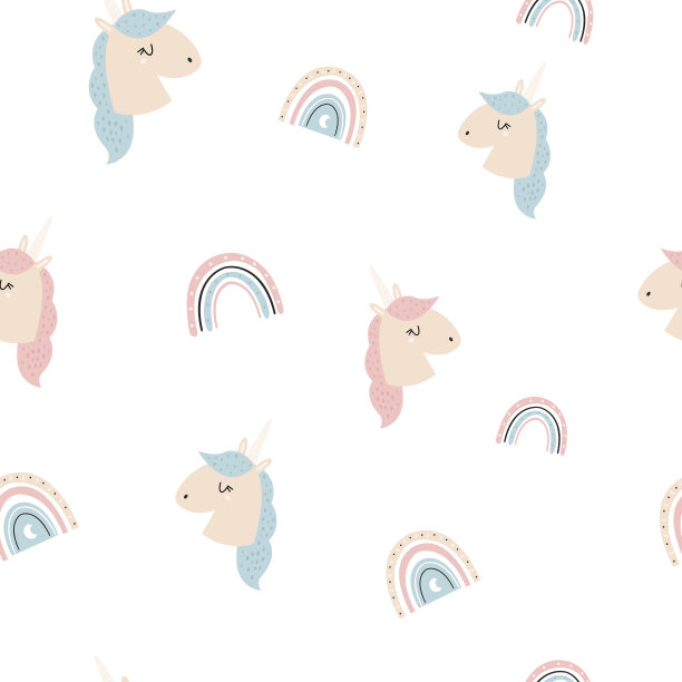 无缝图案，可爱的独角兽和冰淇淋图片下载