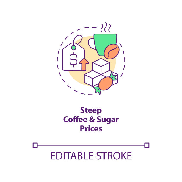 陡峭的咖啡和糖的价格概念图标图片下载