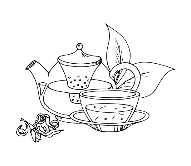 矢量手绘花草茶插图。装饰油墨涂鸦元素图片下载