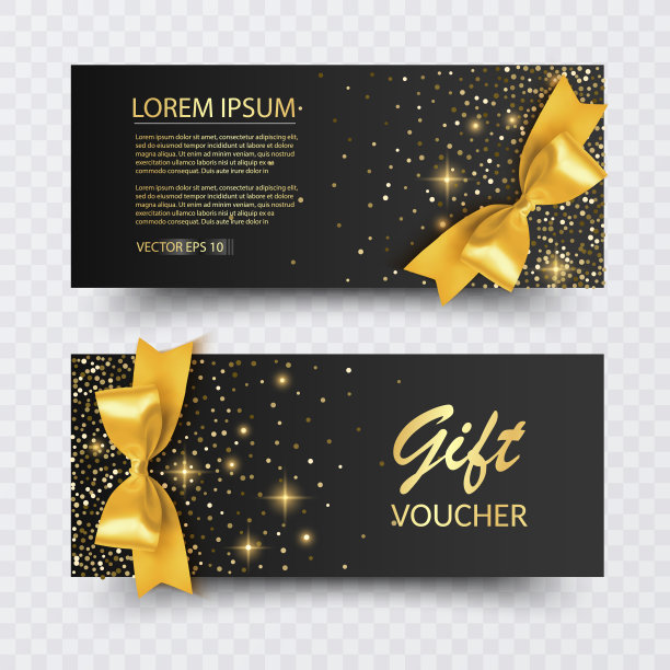 一套彩色VIP派对横幅模板。散景辉光和金色蝴蝶结背景。矢量图图片下载