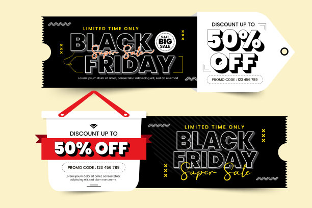 黑色星期五销售券或优惠券设计模板图片下载