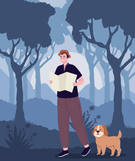 男性旅行者带着狗图片下载