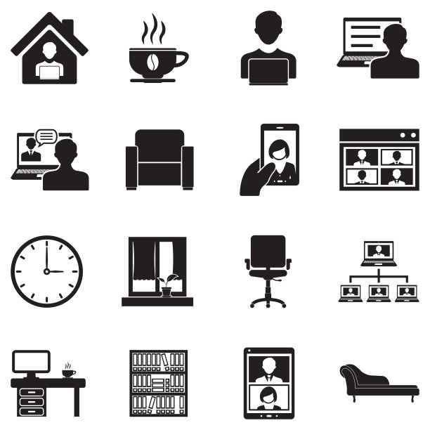 在家工作图标。黑色的平面设计。矢量插图。图片下载