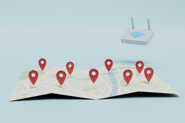 你需要在地图上分配Wi-Fi的地址。地图与JPS点和路由器在白色背景。三维渲染图片下载