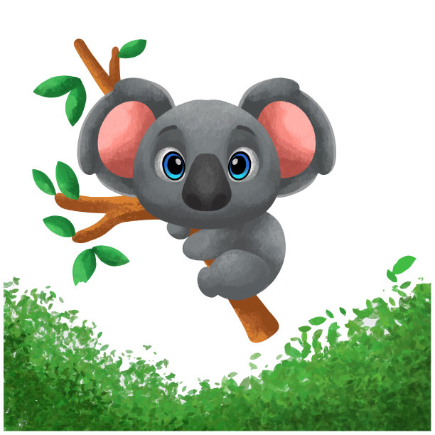 卡通可爱的考拉水彩风格孤立的白色背景图片下载