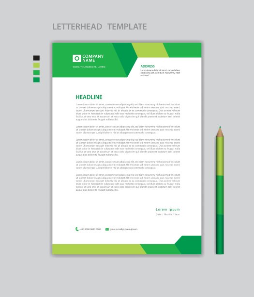 创意信笺模板矢量，极简风格，印刷设计，商业广告布局，绿色概念背景，简单的信笺模板模拟，公司信笺设计图片下载