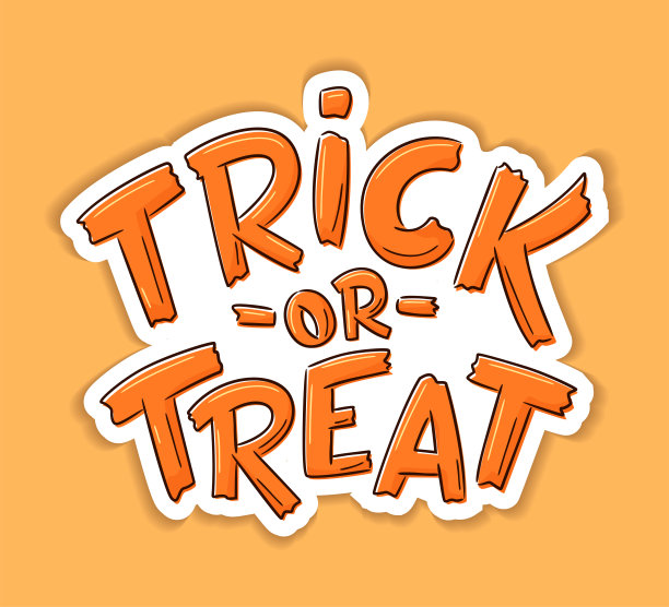 万圣节矢量贴纸不给糖就捣蛋。手绘万圣节字母标志。为标志，海报，徽章，贺卡涂鸦。卡通风格图片下载