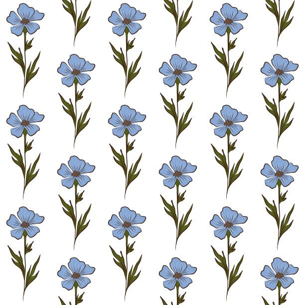 白色矢量无缝背景与浅蓝色亚麻野花图片下载