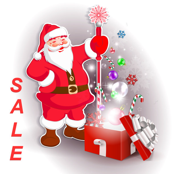 圣诞老人用红色礼品盒，白色蝴蝶结盖上，孤立的设计元素图片下载