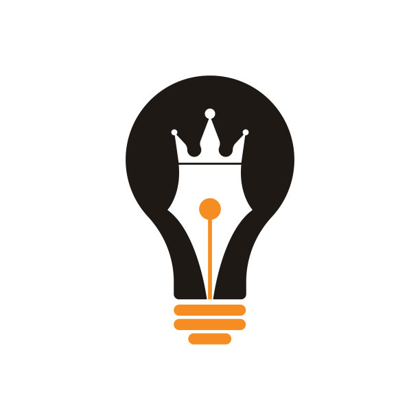 国王笔和灯泡形状矢量标志设计。图片下载