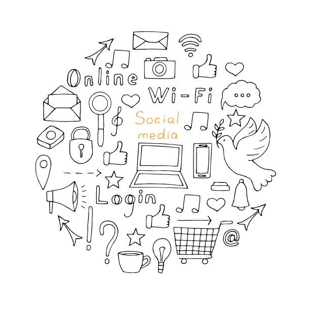 社交媒体集矢量插画、手绘图片下载