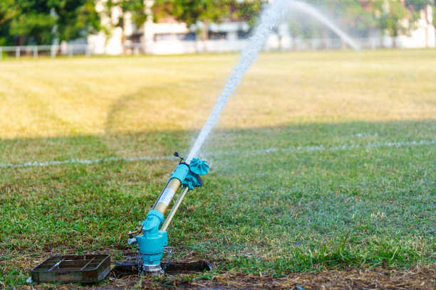 体育场足球场的自动浇水。给天然草坪草浇水图片下载