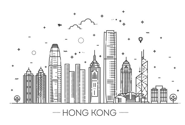 香港天际线，线性风格的矢量插图图片下载