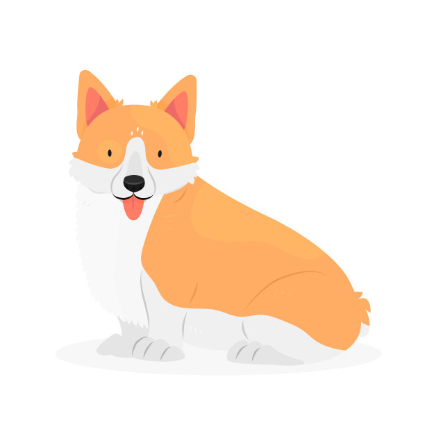 狗品种的柯基伸出舌头是坐着的。这个角色是一只被孤立在白色背景上的狗。动物的插图。图片下载