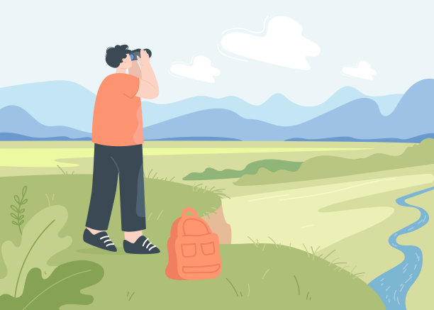 用望远镜看山的人图片下载