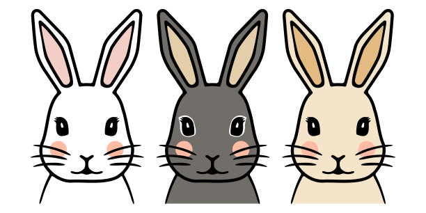 3 .颜色变化可爱的兔子，矢量插画新年贺卡材料图片下载