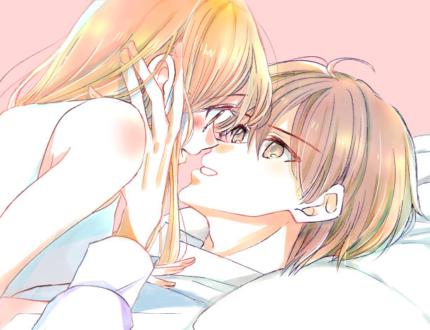 一个男人触摸一个女人的插图图片下载