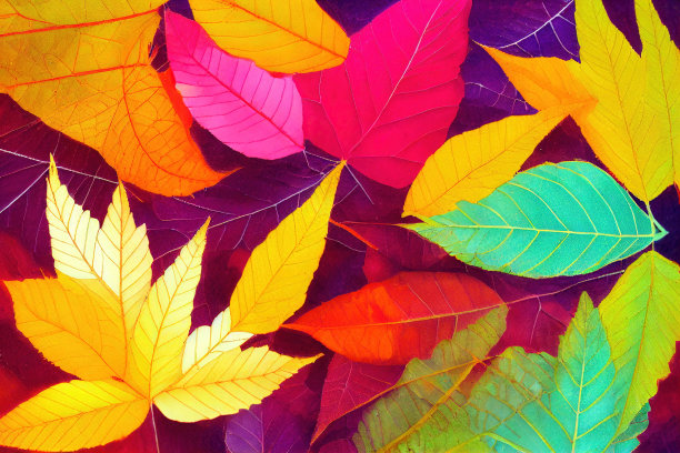 美丽的一堆五彩缤纷的秋叶。图片下载