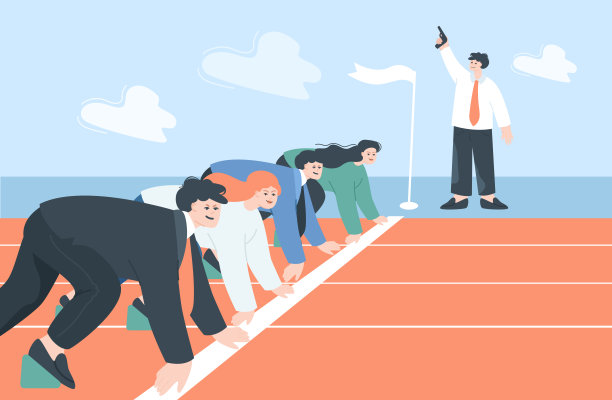 办公室员工站在准备好的直线平面矢量插图图片下载