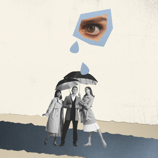 当代艺术拼贴。概念上的形象。年轻女子感到悲伤。复古风格设计的概念，内心世界，心理，情感和感受图片下载