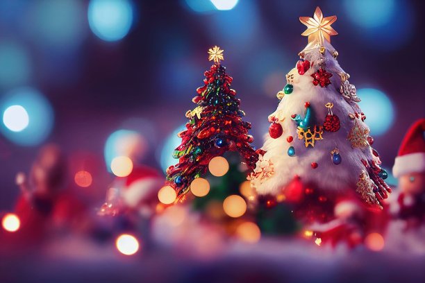 两棵装饰着装饰品的小圣诞树的插图图片下载