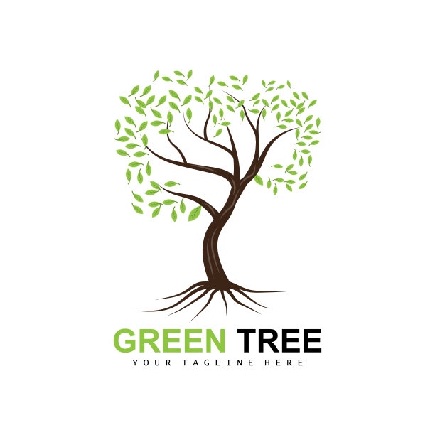 树的标志，绿色的树和木头设计，森林插图，树木儿童游戏图片下载