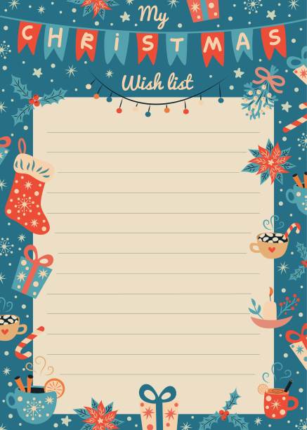 愿望清单模板与圣诞装饰。图片下载