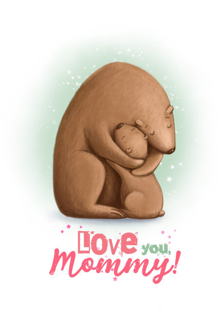 有一对可爱小熊的母亲节快乐卡片图片下载