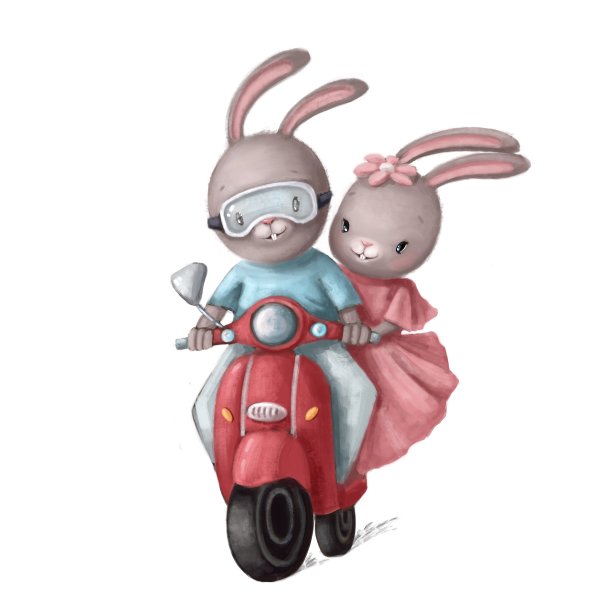 可爱的兔子夫妇在滑板车上图片下载