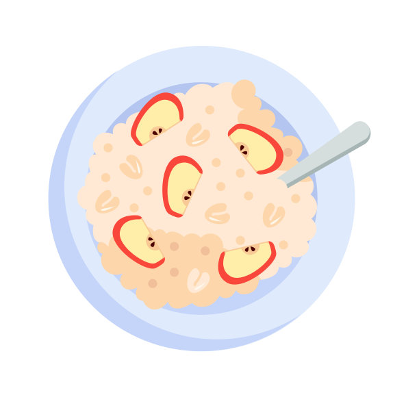 与苹果牛奶什锦早餐。健康食品。矢量图图片下载