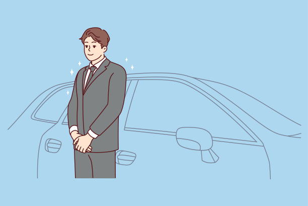 西装司机站在汽车旁边图片下载