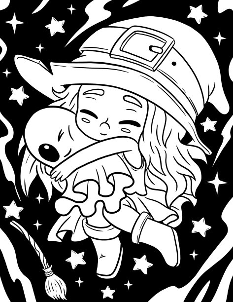 午夜恐怖惊悚哥特式涂色书图片下载