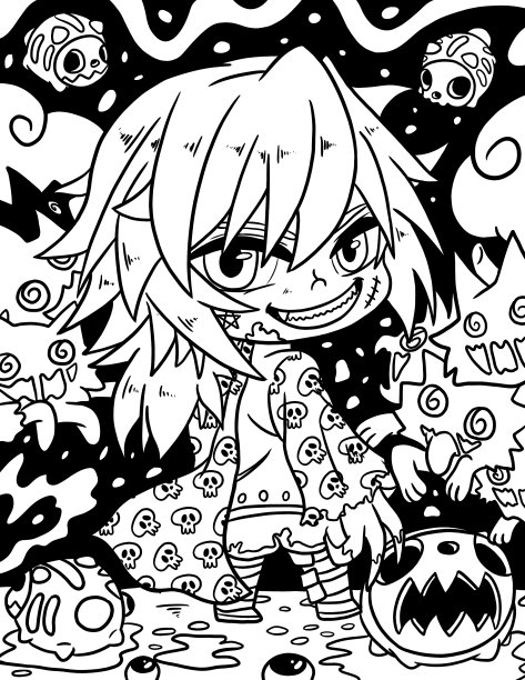 午夜恐怖惊悚哥特式涂色书图片下载