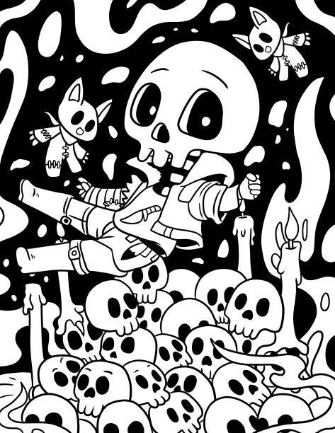 午夜恐怖惊悚哥特式涂色书图片下载