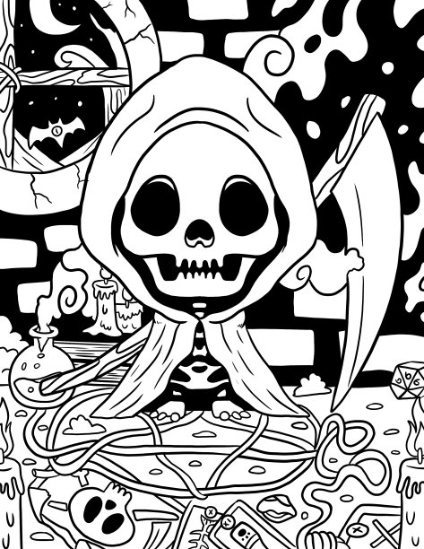 午夜恐怖惊悚哥特式涂色书图片下载