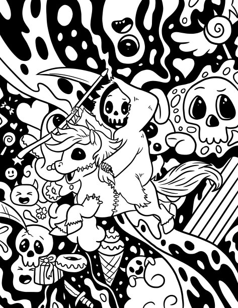 午夜恐怖惊悚哥特式涂色书图片下载