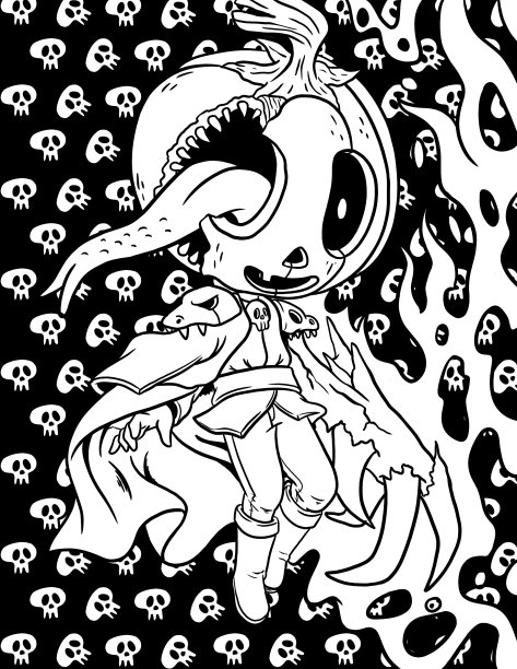 午夜恐怖惊悚哥特式涂色书图片下载